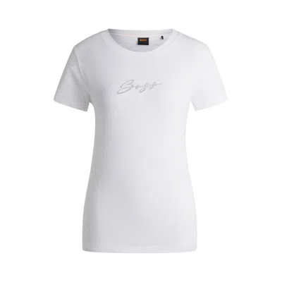 Hugo Boss Cotton-jersey T-shirt With Crystal-embellished Logo In White