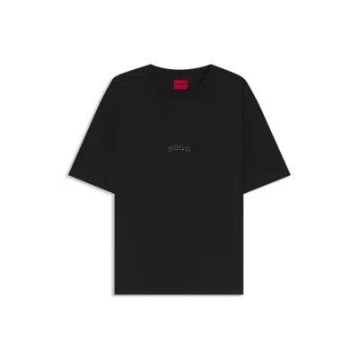 Hugo Boss Cotton Jersey T-shirt With Curved Embroidered Logo In Black