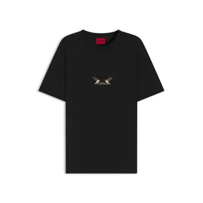 Hugo Boss Cotton Jersey T-shirt With Curved Embroidered Logo In Black