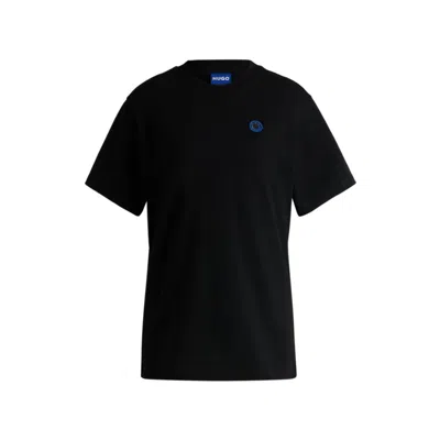 Hugo Boss Cotton Jersey T-shirt With Curved Logo In Black