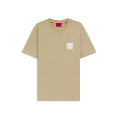 Hugo Boss Cotton-jersey T-shirt With Curved-logo Print In Neutral