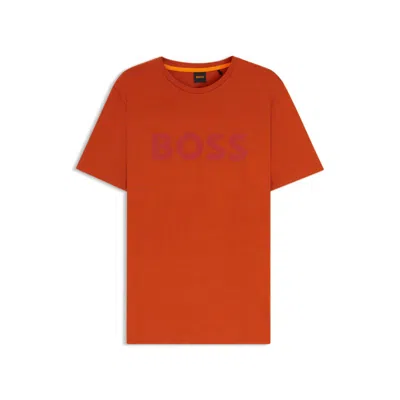 Hugo Boss Cotton-jersey T-shirt With Curved-logo Print In Red