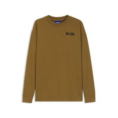 Hugo Boss Cotton-jersey T-shirt With Curved-logo Print In Green