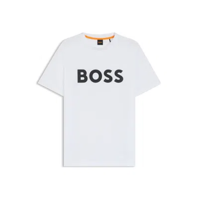 Hugo Boss Cotton-jersey T-shirt With Curved-logo Print In White