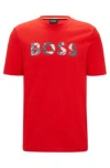 Hugo Boss Cotton-jersey T-shirt With Digital-print Logo In Red