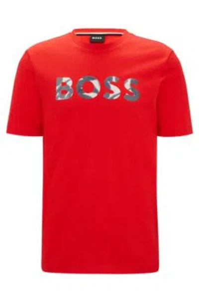 Hugo Boss Cotton-jersey T-shirt With Digital-print Logo In Red