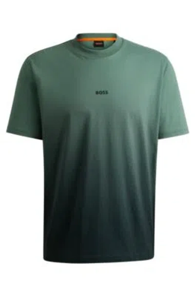 Hugo Boss Cotton-jersey T-shirt With Dip-dye Finish In Light Green