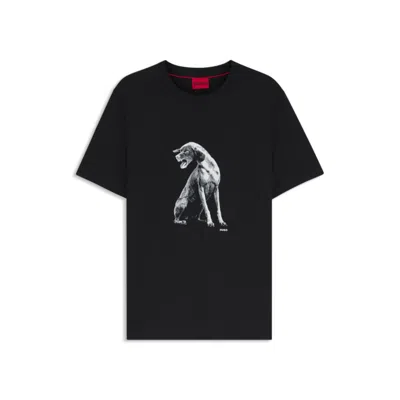 Hugo Boss Mens Dog-print Short-sleeved Cotton-jersey T-shirt Black