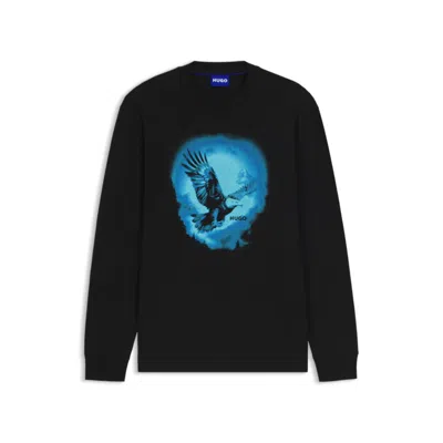 Hugo Boss Cotton-jersey T-shirt With Eagle Print In Black