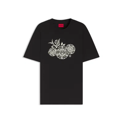 Hugo Boss Cotton-jersey T-shirt With Embroidered Artwork In Black