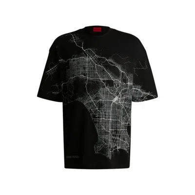 Hugo Boss Cotton-jersey T-shirt With Glow-in-the-dark Artwork In Black