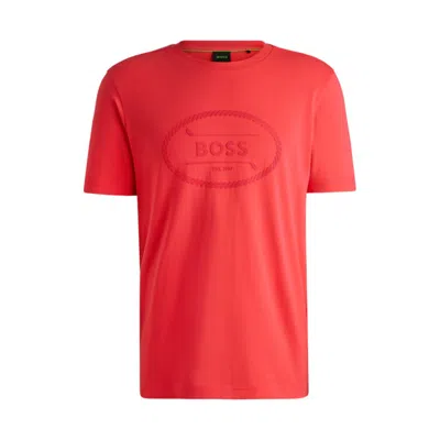 Hugo Boss Cotton-jersey T-shirt With Golf Artwork And Logo In Red