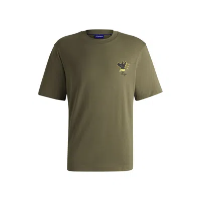 Hugo Boss Cotton-jersey T-shirt With Graphic Prints In Green
