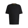 Hugo Boss Cotton-jersey T-shirt With Jungle-artwork Collar In Black