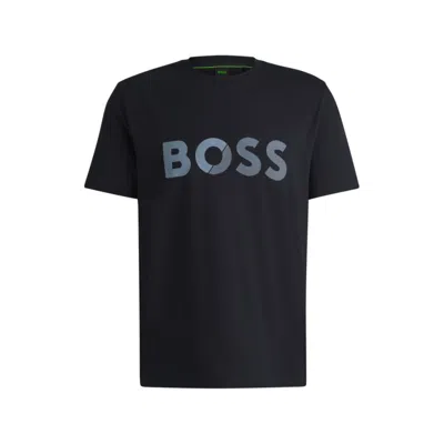 Hugo Boss Cotton-jersey T-shirt With Large Logo In Blue