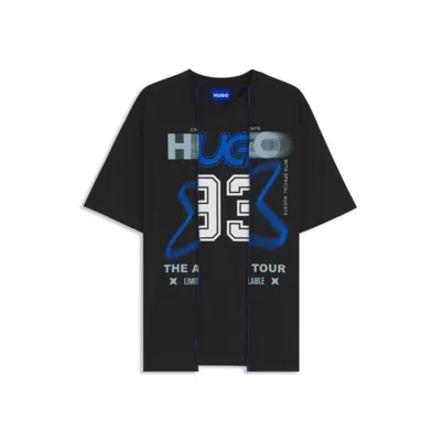 Hugo Boss Cotton-jersey T-shirt With Layered Effect In Black