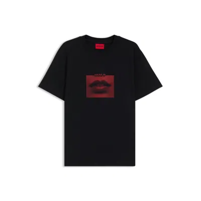 Hugo Boss Cotton-jersey T-shirt With Lip Artwork In Black