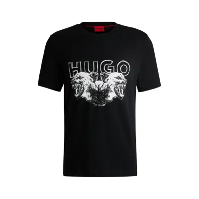 Hugo Boss Cotton-jersey T-shirt With Logo And Animal Graphic In Black