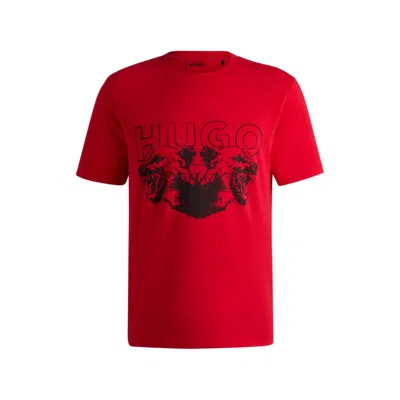 Hugo Boss Cotton-jersey T-shirt With Logo And Animal Graphic In Pink