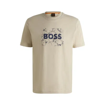 Hugo Boss Cotton-jersey T-shirt With Logo Artwork In Neutral