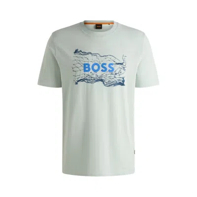 Hugo Boss Cotton-jersey T-shirt With Logo Artwork In Light Blue