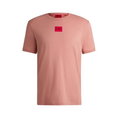 Hugo Boss Cotton-jersey T-shirt With Logo Label In Pink
