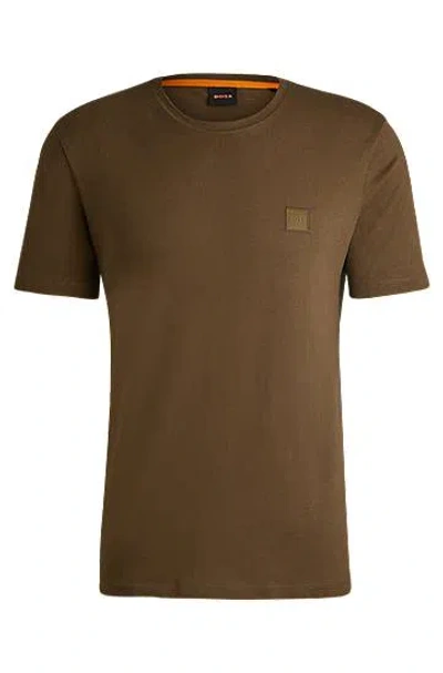 Hugo Boss Cotton-jersey T-shirt With Logo Patch In Brown