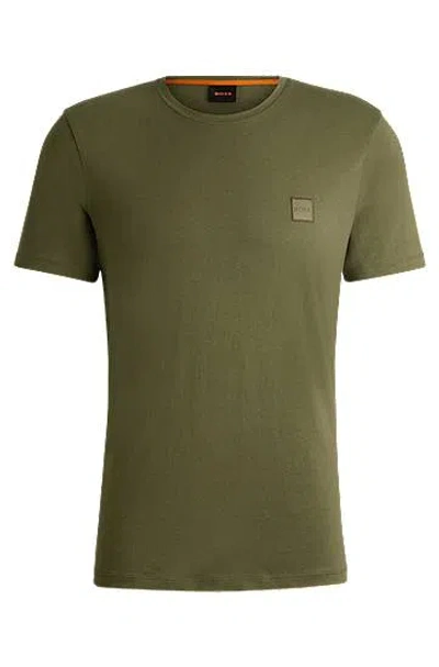 Hugo Boss Cotton-jersey T-shirt With Logo Patch In Open Green 349