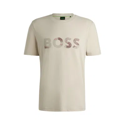 Hugo Boss Cotton-jersey T-shirt With Logo Print In Beige