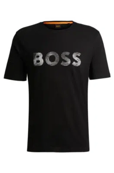 Hugo Boss Cotton-jersey T-shirt With Logo Print In Black