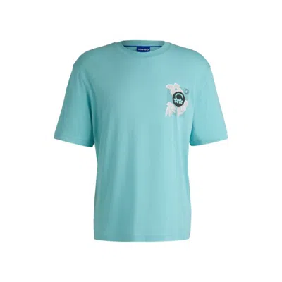 Hugo Boss Cotton-jersey T-shirt With Logo Prints In Blue