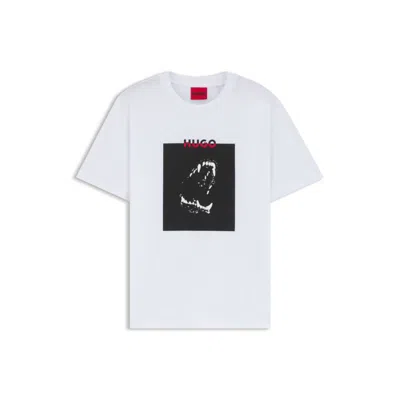 Hugo Boss Cotton Jersey T-shirt With Mixed-print Logo In White