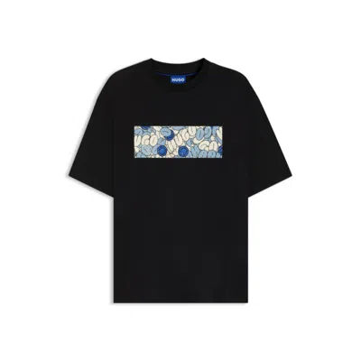 Hugo Boss Cotton Jersey T-shirt With Mixed-print Logo In Black