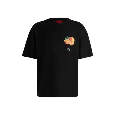 Hugo Boss Cotton-jersey T-shirt With Orange Prints In Black