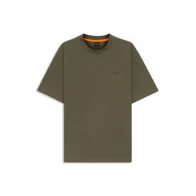 Hugo Boss Cotton-jersey T-shirt With Patterned Collar In Green
