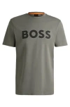 Hugo Boss Cotton-jersey T-shirt With Rubber-print Logo In Green