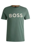Hugo Boss Cotton-jersey T-shirt With Rubber-print Logo In Light Green