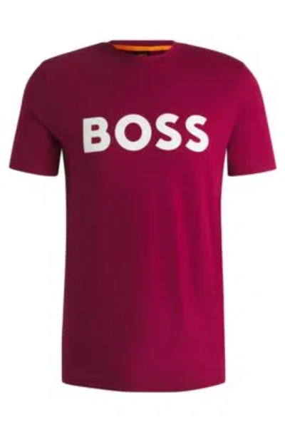 Hugo Boss Cotton-jersey T-shirt With Rubber-print Logo In Light Red