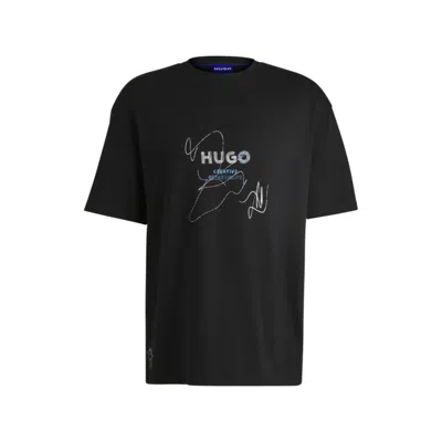 Hugo Boss Cotton-jersey T-shirt With Seasonal Artwork In Black