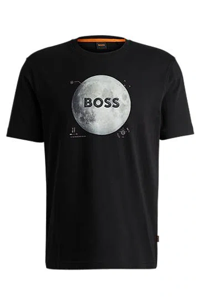 Hugo Boss Moon-print Cotton T-shirt In Black 001