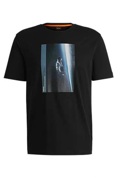 Hugo Boss Cotton-jersey T-shirt With Seasonal Artwork In Black