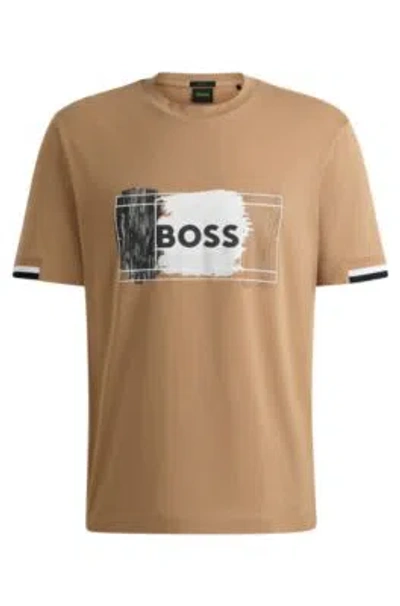 Hugo Boss Cotton-jersey T-shirt With Signature Artwork In Beige