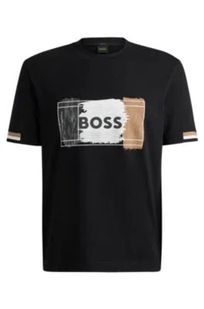 Hugo Boss Cotton-jersey T-shirt With Signature Artwork In Black