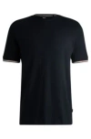 Hugo Boss Cotton-jersey T-shirt With Signature-stripe Cuffs In Black