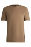 Hugo Boss Cotton-jersey T-shirt With Signature-stripe Cuffs In Light Beige