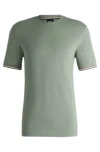 Hugo Boss Cotton-jersey T-shirt With Signature-stripe Cuffs In Light Green