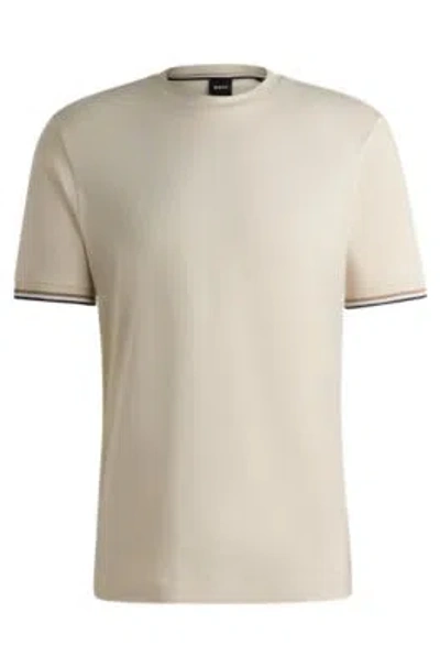 Hugo Boss Cotton-jersey T-shirt With Signature-stripe Cuffs In White