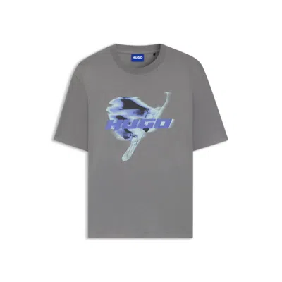 Hugo Boss Cotton-jersey T-shirt With Snowboarding Logo Artwork In Gray