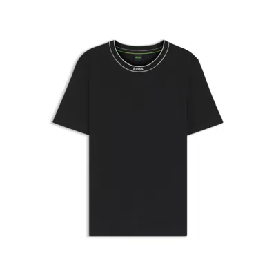 Hugo Boss Cotton Jersey T-shirt With Striped Logo Graphic In Black