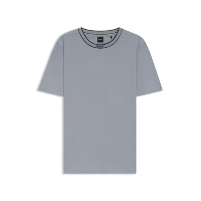 Hugo Boss Cotton Jersey T-shirt With Striped Logo Graphic In Gray